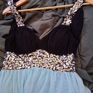 Black and Silver Sequin Dress with Blue Skirt